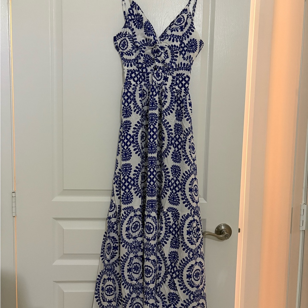 Cupshe Navy and White Patterned Maxi Dress